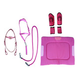 Kit Rosa Redea+cabeçada +caneleira+manta Pelucia E Cabresto
