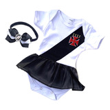 Kit Roupa Bebê Meninas Vasco Body Laço Tiara Faixa Roupinha