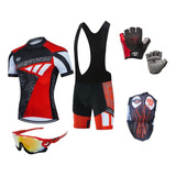 Kit Roupa Ciclismo Camisa E Bretelle + Óculos + Luvas Bike