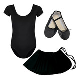 Kit Roupa De Ballet Infantil 3 Itens Uniforme Balé Preto