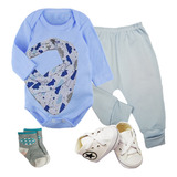 Kit Roupa De Bebê 5 Peças Body Longo Mijão E Babador Bandana