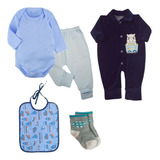 Kit Roupa De Bebê 5 Peças Body Mijão Macacão Plush Quentinho