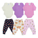 Kit Roupa De Bebê Body Manga Longa E Mijão Estampado Fofo