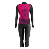 Kit Roupa De Ciclismo Feminino Bike Camisa Manga Longa Calça