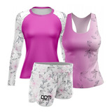 Kit Roupa De Futevolei Feminino Camisa, Regata Short Flowers