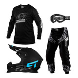 Kit Roupa Trilha Calça E Camisa Off Road + Capacete Óculos
