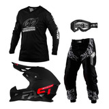 Kit Roupa Trilha Calça E Camisa Off Road + Capacete Óculos