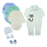 Kit Roupas De Bebê 7 Peças Body Manga Longa E Macacão Plush