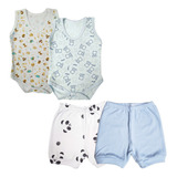 Kit Roupinhas De Bebê 4 Peças Body Regata Estampado E Shorts