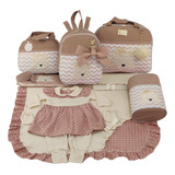 Kit Saida + Bolsa Maternidade 5 Pçs Chevron Nude Menina