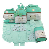 Kit Saída + Bolsa Maternidade 5 Pçs Chevron Verde 