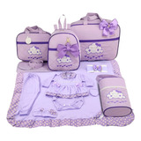Kit Saída + Bolsa Maternidade 5 Pçs Nuvem Lilás Menina
