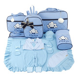 Kit Saida + Bolsa Maternidade 5 Pçs Nuvem Marinho Menino