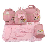 Kit Saída + Bolsa Maternidade 5 Pçs Safari Menina Rosa
