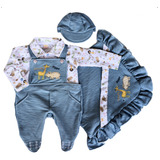 Kit Saída Maternidade P/ Menino Jardineira Safari Masculina