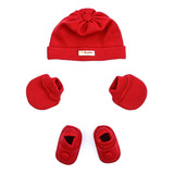 Kit Saída Maternidade Touca Sapatinho E Luvas Vermelho Trico