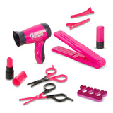 Kit Salão De Beleza Infantil Secador E Acessórios Menina 9pç