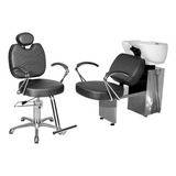 Kit Salão Topázio Cadeira Reclinável+lavatório Preto Facto