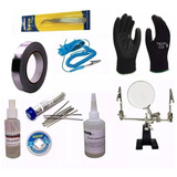 Kit Salva Chip Malha Fluxo Solda Aluminio Lupa Pinça Luvas