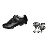 Kit Sapatilha Bicicleta Mtb Bike + Pedal Clip Plataforma Nf