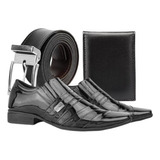 Kit Sapato Social Masculino Couro Bico Fino Mais Acessorios