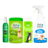 Kit Sem Enxágue Banho A Seco, Talco, Lenço E Perfume P/ Cães