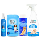 Kit Sem Enxágue Banho A Seco, Talco, Lenço E Perfume P/ Cães