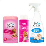 Kit Sem Enxágue Banho A Seco + Talco + Lenço Para Cachorro