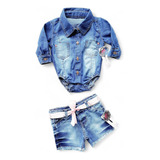 Kit Short Shortinho Jeans Bebe Infantil