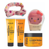 Kit Skin Care Manga Rosa Com Esponja Facial Elétrica E Faixa