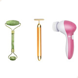 Kit Skin Care Pedra Jade + Massageador Facial + Escova 5em1