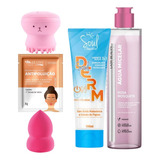 Kit Skincare Cuidado Facial Esponja Agua Micelar Sabonete 