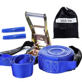 Kit Slackline Azul 15,7 Mts Com Protetores Catraca E Bolsa