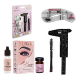 Kit Sobrancelha Henna Menela Profissional Pincel 6 Moldes Cor Castanho Médio