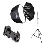 Kit Softbox Godox 120cm C/ Grid + Tripé + Suporte Para Flash