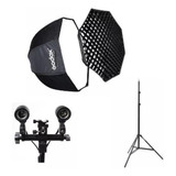 Kit Softbox Godox 80cm C/ Grid + Tripé + Sup Lâmpada Duplo
