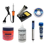 Kit Solda Ferro Solda Suporte Sugador Pasta Fluxo Malha Fita
