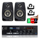 Kit Som Ambiente 500 Watts Bluetooth +2 Caixas Parede Pretas