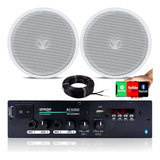 Kit Som Ambiente 5000bt Mic 2 Caixa Teto Gesso Embutir Fio