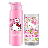 Kit Squeeze 750ml Plástico + Copo Acrílico Hello Kitty Luxo