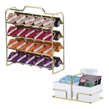 Kit Suporte 40 Cápsulas 3 Corações Porta Sachês Dourado Cor Branco