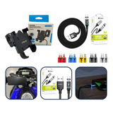 Kit Suporte Celular Moto + Cabo C/ Carregador Usb P/ Guidão 