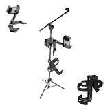 Kit Suporte Celular Pedestal Microfone C/ Garra + Porta Copo