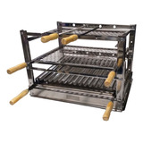 Kit Suporte Churrasqueira Bancada+ Grelha+ Espeto 50x50 Inox