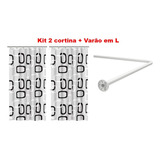 Kit Suporte Varão Banheiro Curvo Em L + 2 Cortina Box Ibiza