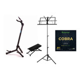 Kit Suporte Violão + Apoio Pé + Estante Partitura + Enc 011