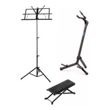Kit Suporte Violão Suporte Chão+apoio Pé + Estante Partitura