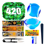 Kit Tabacaria Seda Bandeja Tesoura Cuia Piteira Vidro Slick 
