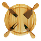 Kit Tábua E Facas P/ Queijo Frios Petiscos 5 Pc Madeira