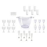 Kit Taça + Copo + Balde Gelo De Acrílico Para Casa De Praia Cor Transparente